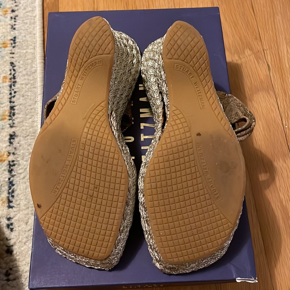 Stuart Weitzman Gold And Tan Wedge Heels - image 6